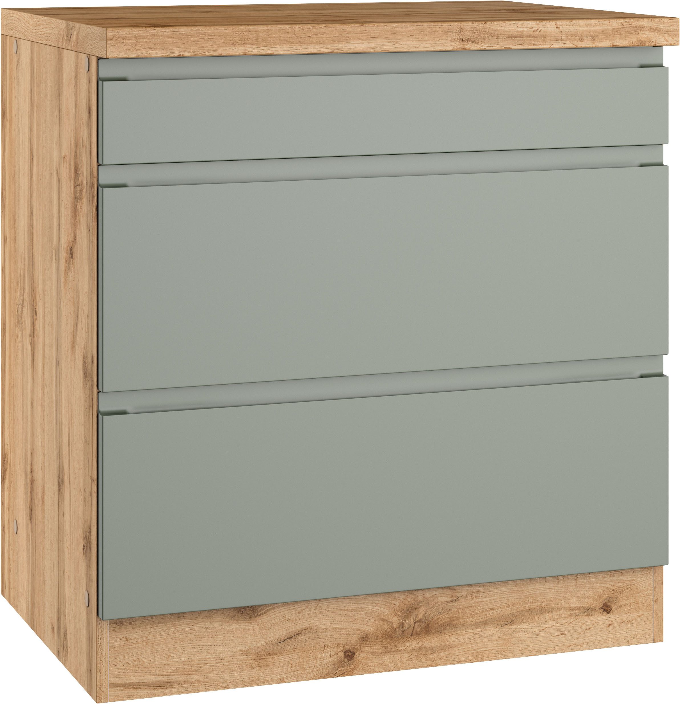 KOCHSTATION Kochfeldumbauschrank KS-Virginia,neu in verbesserter Ausführung (Stauraum, Softclose) Breite 80 cm, Höhe 86 cm, Softclose-Auszüge