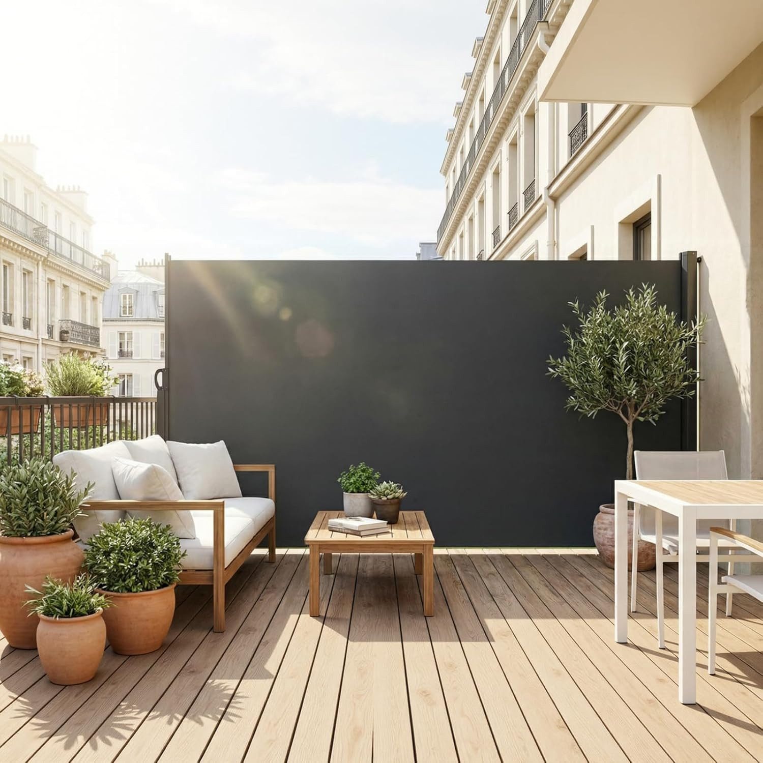 TLGREEN Seitenmarkise Aluminium-Eisen, Ausziehbar Seitenrollo mit PU-Beschichtung 350x160cm,Seitenwandmarkise Ausziehbar, Sichtschutz,Wasserdicht