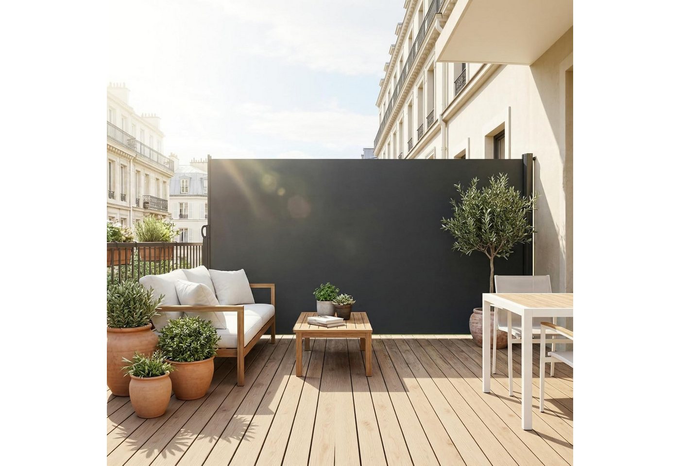 TLGREEN Seitenmarkise Aluminium-Eisen, Ausziehbar Seitenrollo mit PU-Beschichtung 350x160cm,Seitenwandmarkise Ausziehbar, Sichtschutz,Wasserdicht