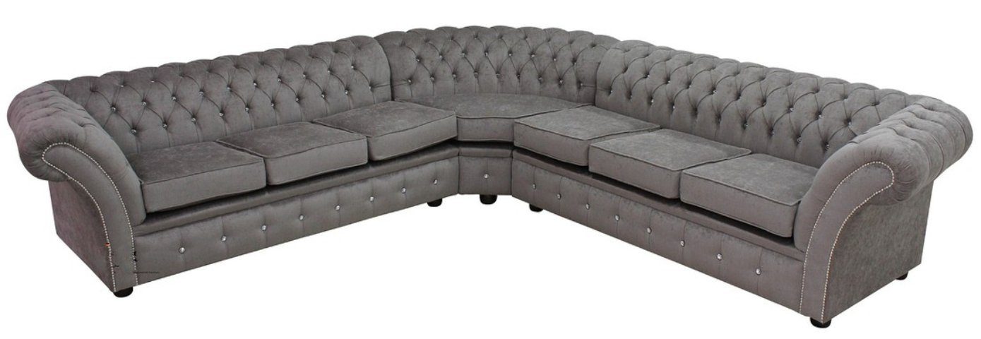 JVmoebel Chesterfield-Sofa Textil Chesterfield Graue Polster Eck Sofa Garnitur Couchen Sitzmöbel, Made in Europa