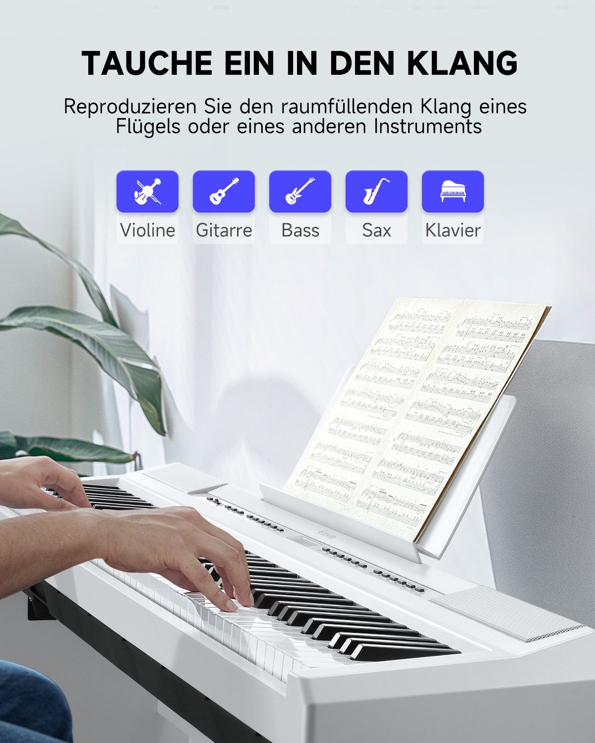 Donner Digitalpiano E-Piano 88 Tasten Hammermechanik Gewichtete Tastatur Klavier DEP-20 (Set, mit Möbelständer, 3-Pedal-Einheit), für Anfänger Tragbares E-Piano