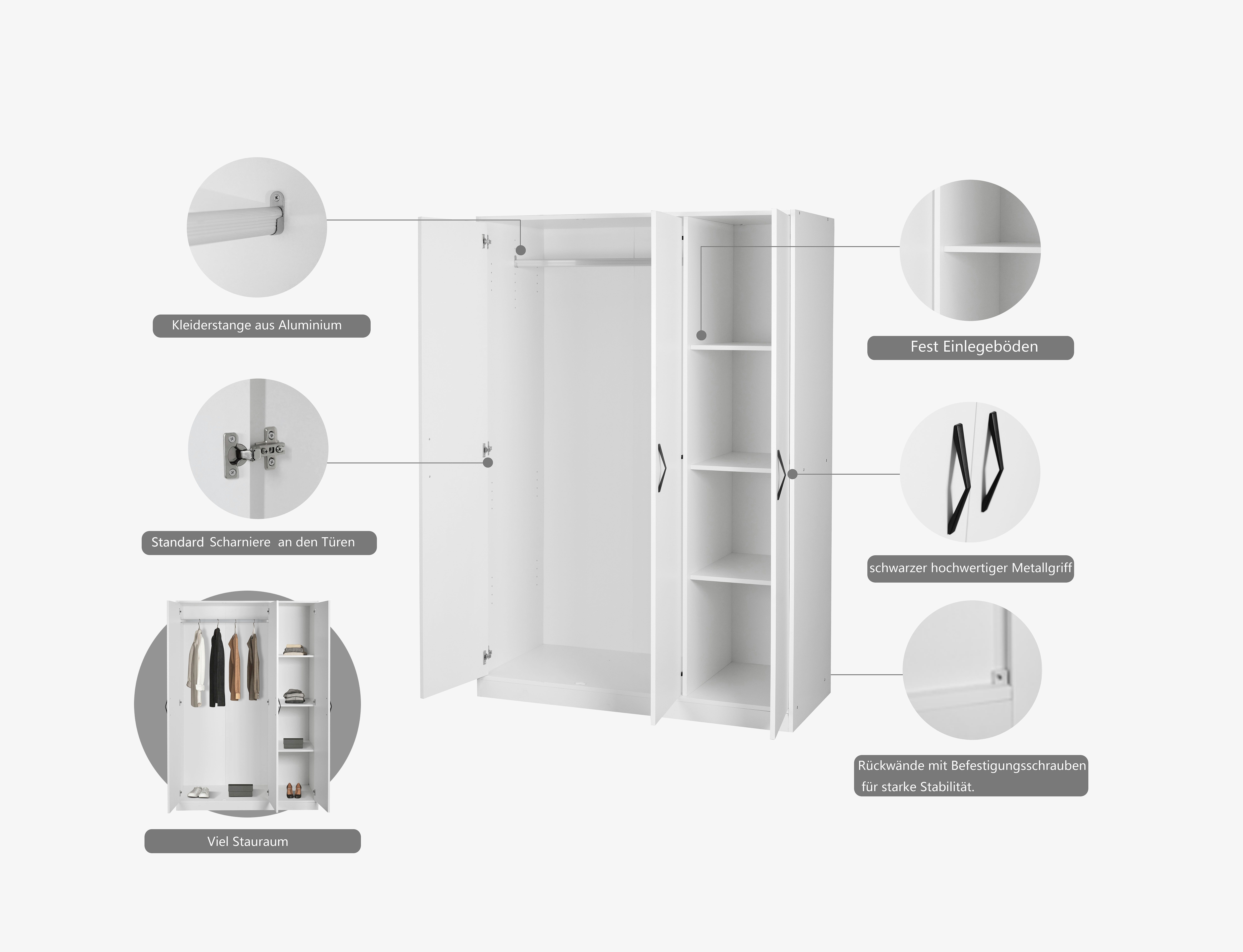 OTTO home Kleiderschrank Hamburg Schlafzimmer Schrank (stabile robuste Bauweise mit optimaler Aufteilung) Schlafzimmerschrank klassisches Design Garderobe Schrank Bestseller