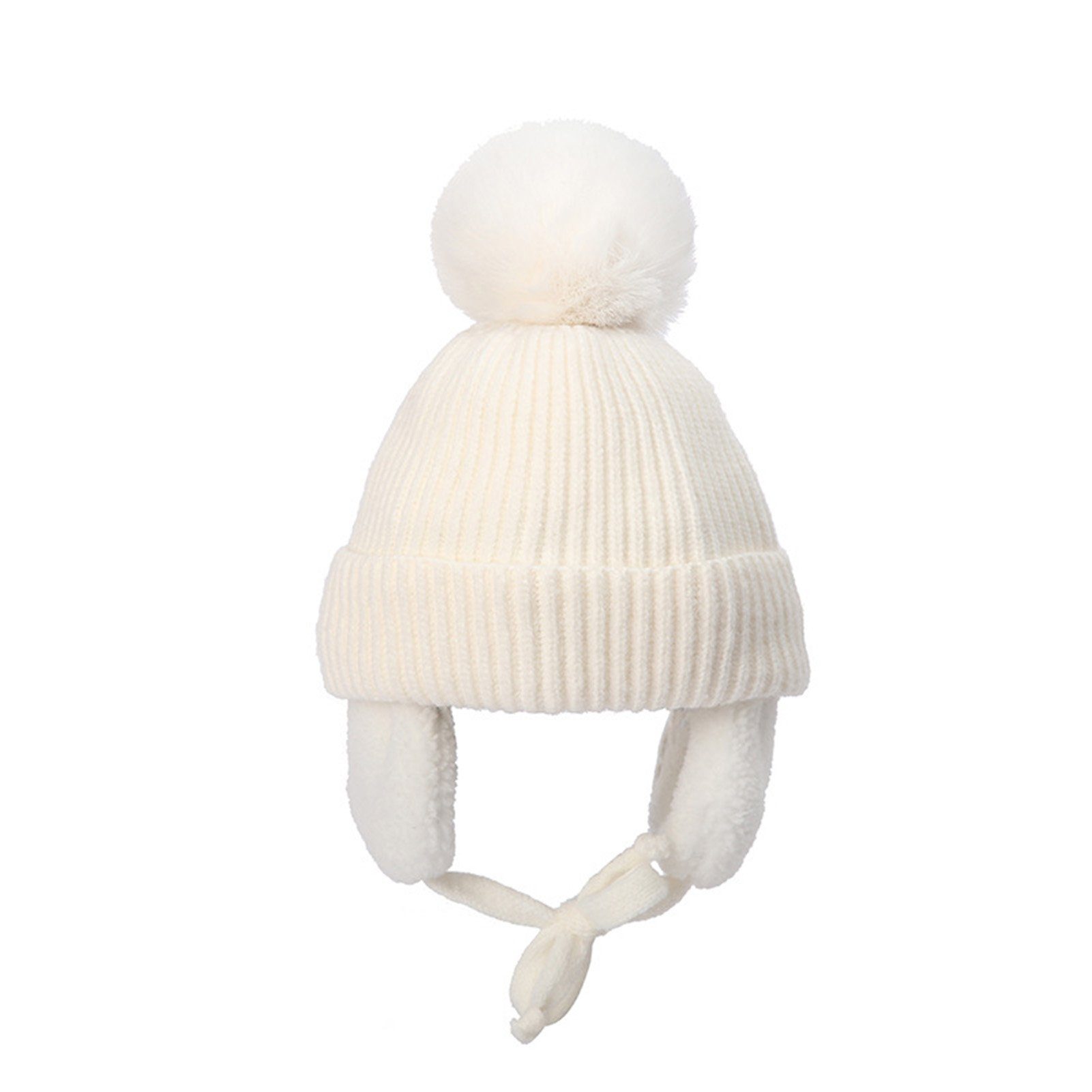 Rutaqian Strickmütze Baby wintermütze Stricken Hut Verdicken Ohrenschützer Hut für Kinder (Kinder Wintermütze für Mädchen Jungen 2-8 Jahre) mit Fleece gefüttert Weiß