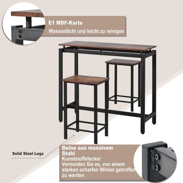 Ulife Bartisch Bartisch-Set Küchentisch und Stühle (3-St), Stehtisch und Barhocker aus dunklem Holz