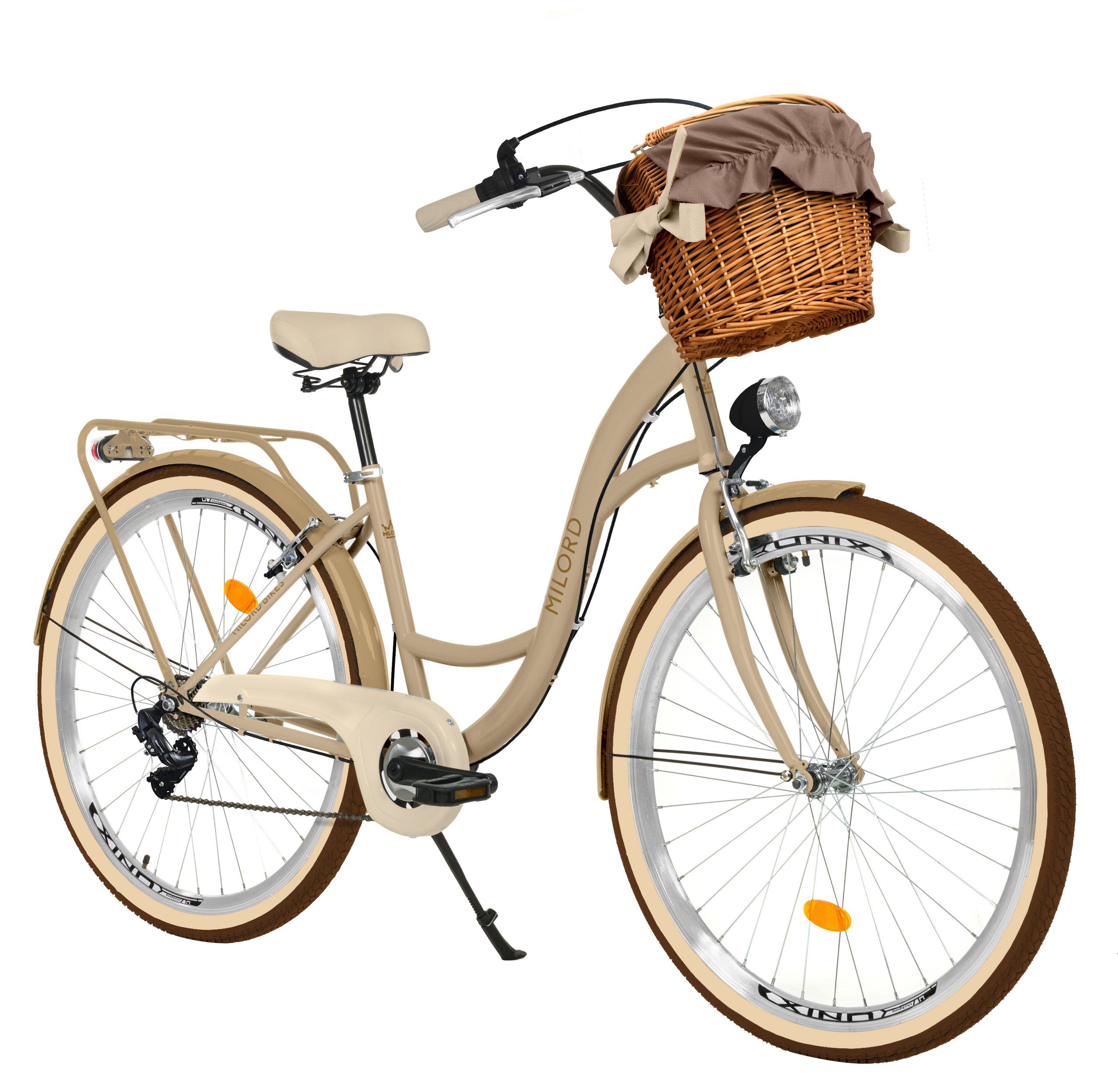 MILORD BIKES Cityrad Milord Komfort Fahrrad Korb Damenfahrrad, 28 Zoll, Braun-Creme, 7-Gang, 7 Gang, Kettenschaltung