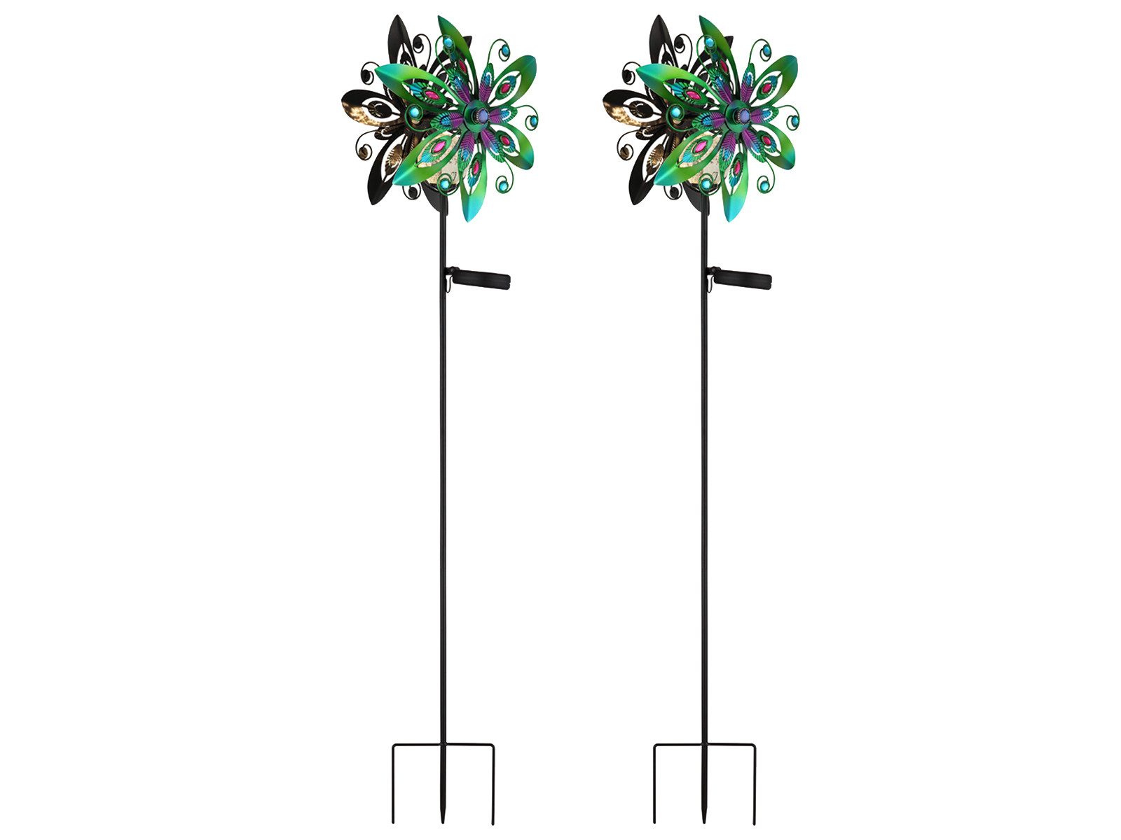 GLOBO LIGHTING LED Solarleuchte 2er Set Gartenstecker Windrad Höhe 124cm, LED fest integriert, warmweiß, Ausgefallene Solar-lampen Garten-leuchten mit Erdspieß & Windspiel