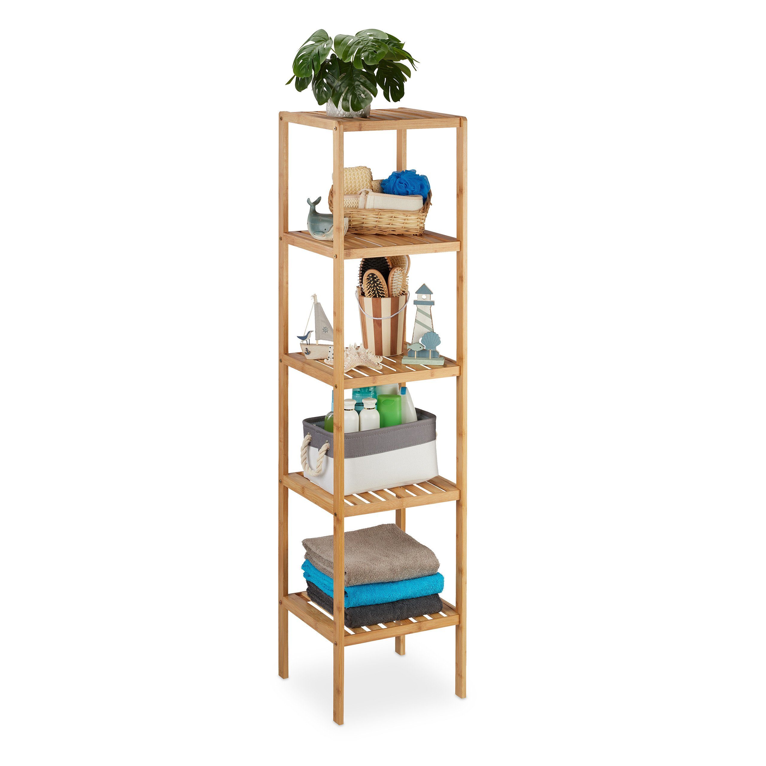 relaxdays Badmöbel-Set Badregal Bambus mit 5 günstig online kaufen