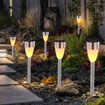 etc-shop LED Gartenleuchte, LED-Leuchtmittel fest verbaut, Warmweiß, LED Solarleuchten Außenleuchter Edelstahl Schalter 3er Set H 36,5 cm