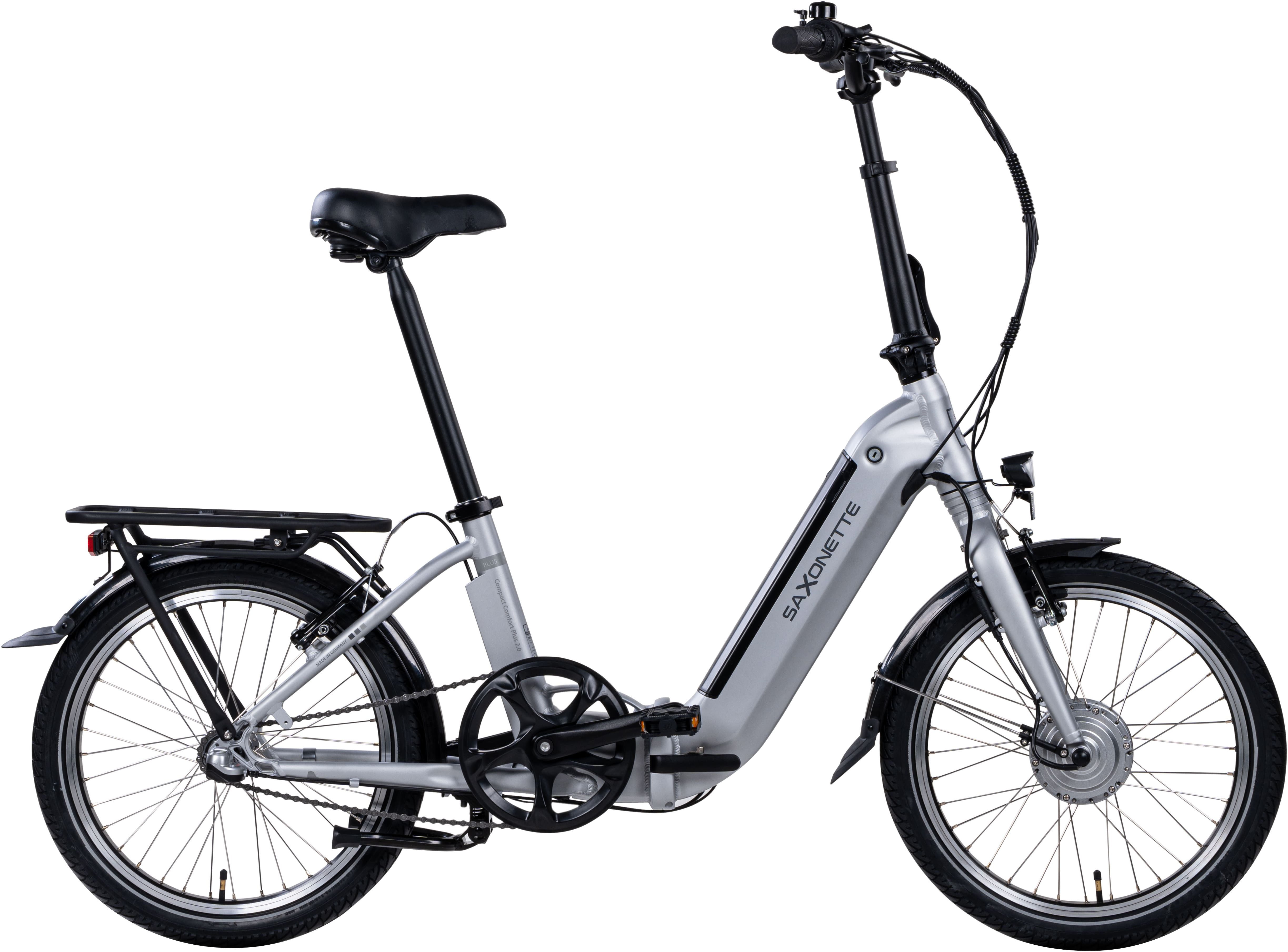SAXONETTE E-Bike Faltrad Compact Comfort Plus 2.0, 3 Gang, Nabenschaltung, Frontmotor, 360 Wh, (mit Akku-Ladegerät), Pedelec, Elektrofahrrad für Damen u. Herren