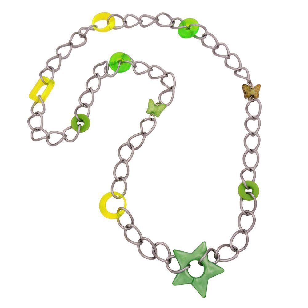 unbespielt Collier Modeschmuck Kette Weitpanzer Kunststoff neon-oliv-mint-grün 80 cm, Modeschmuck für Damen