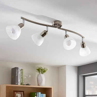 Lindby LED Einbaustrahler Paulina, LED-Lampen, warmweiß, Modern, Glas, Metall, weiß alabaster, nickel satiniert, 4 flammig