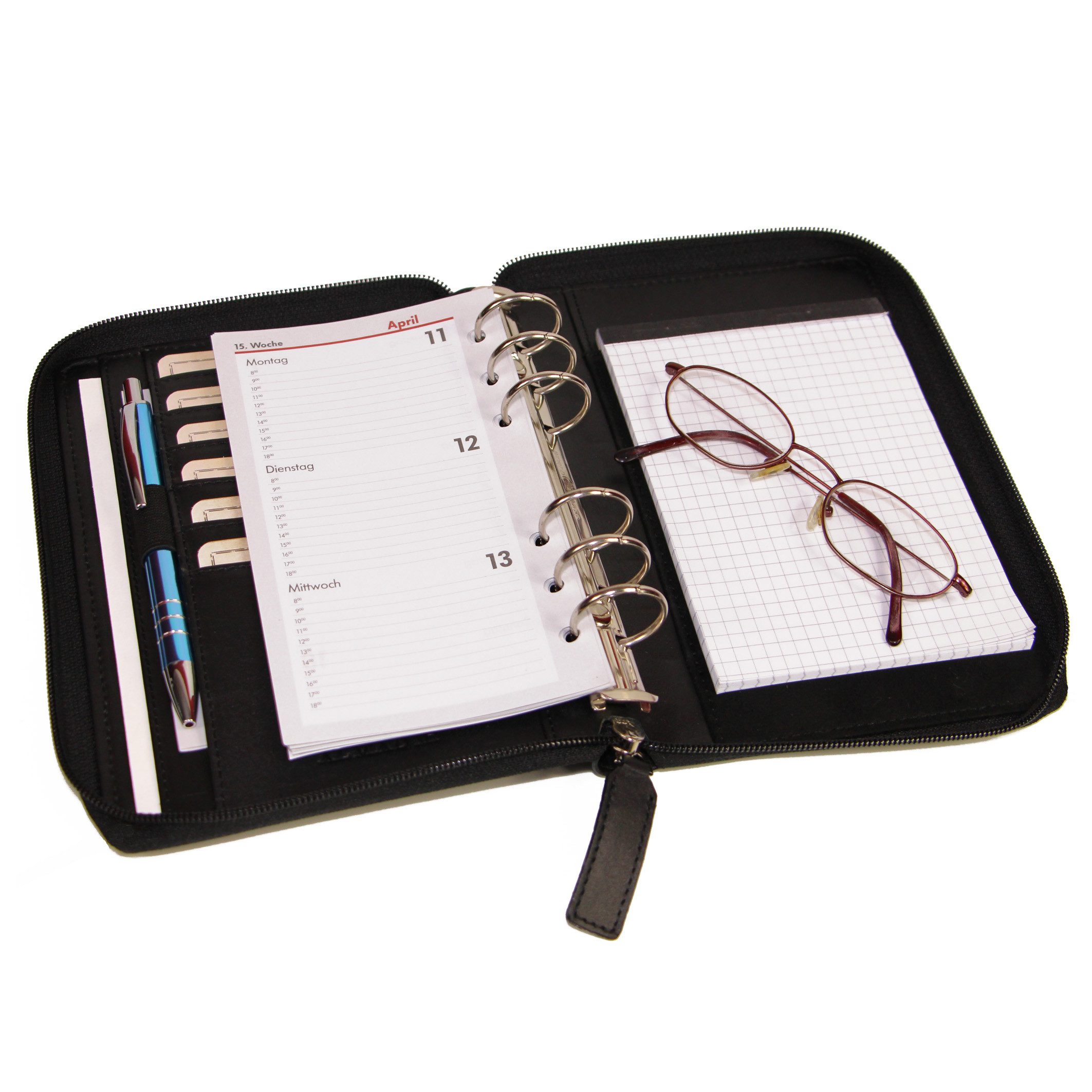 ALMADIH Konferenzmappe Ledermappe A6 Organizer Leder Terminplaner 2026 braun, schwarz