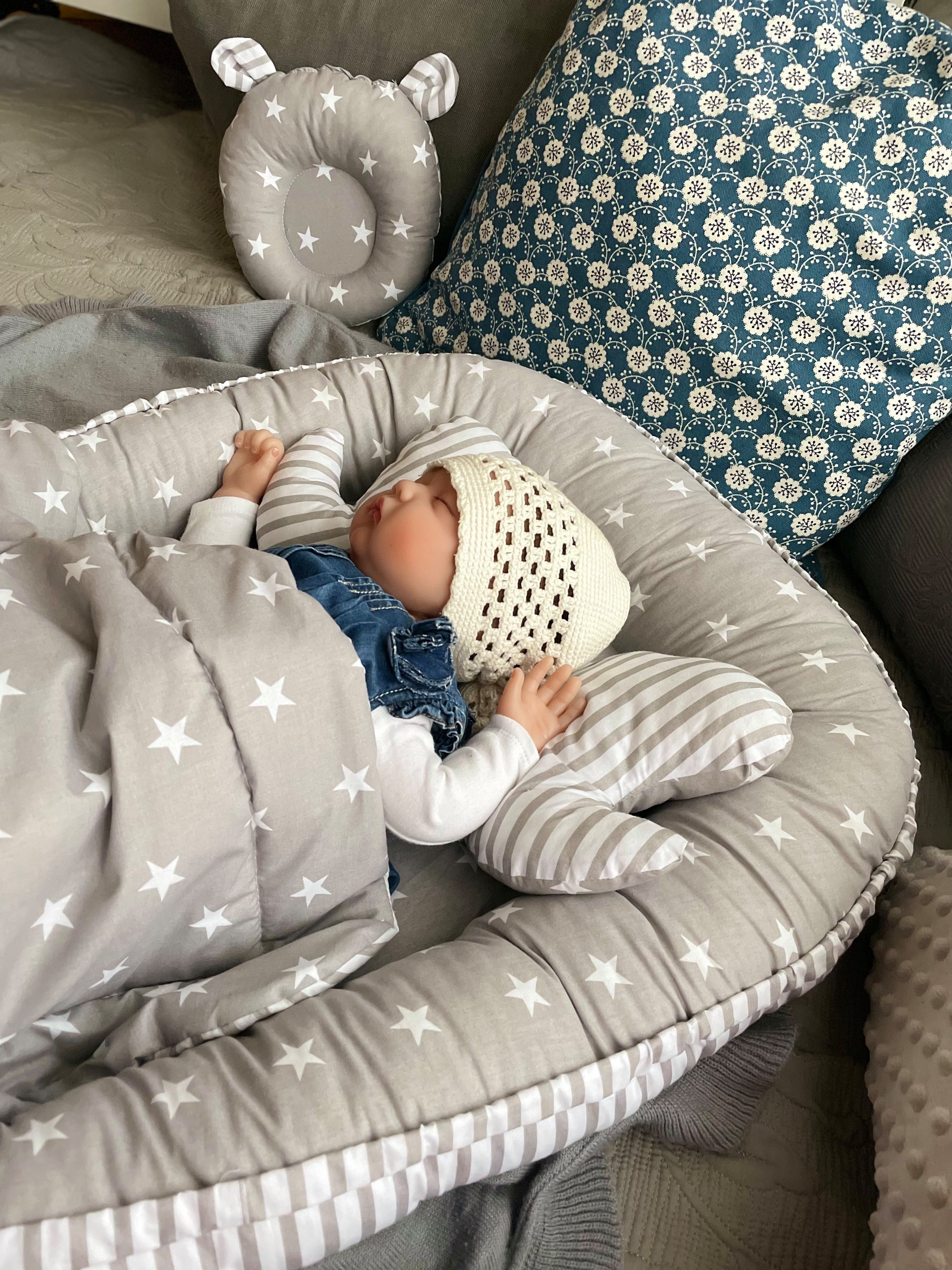 Bettnestchen Grau Baumwolle BABYNEST Babykokon Neugeborene Babyausstattung SET