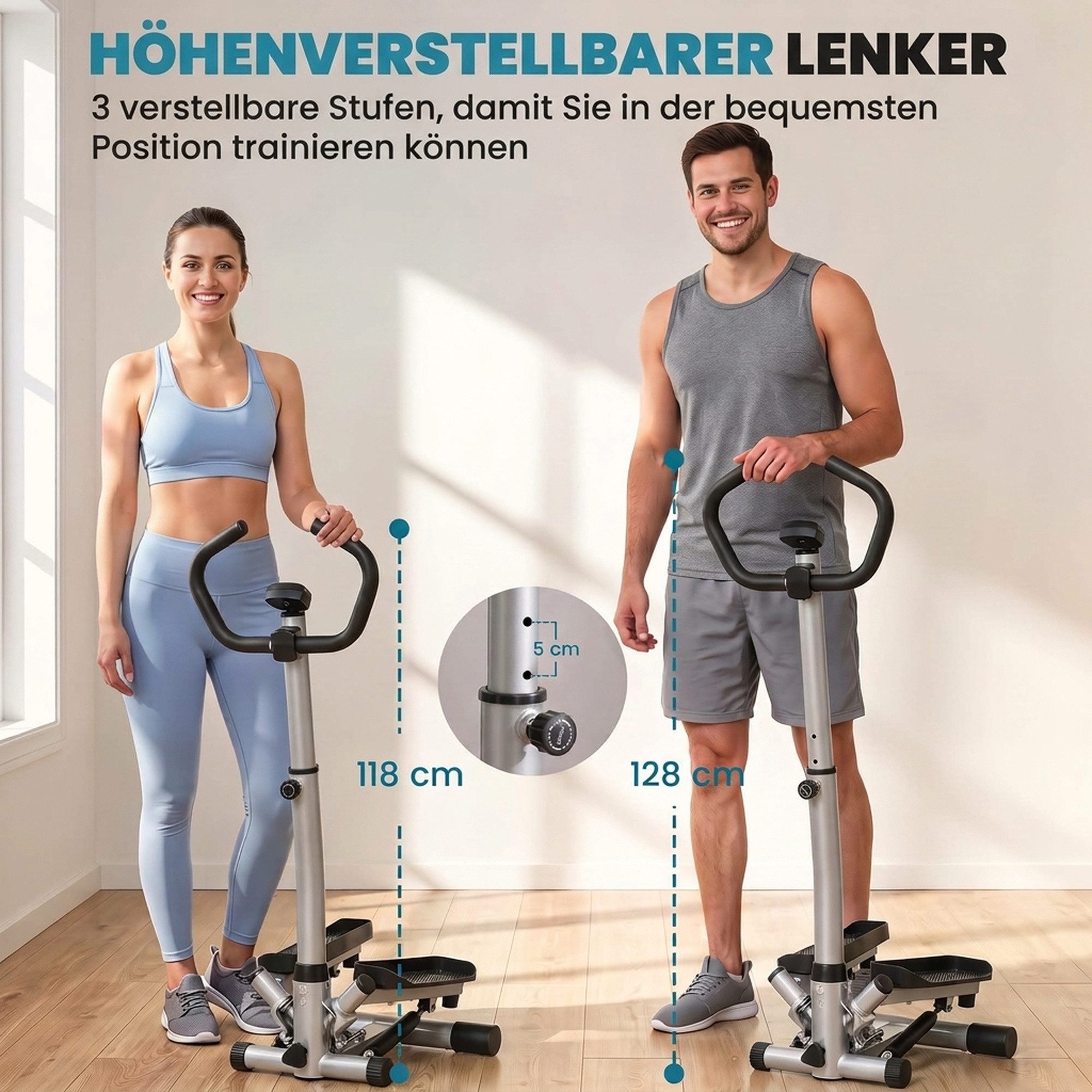 HOMCOM Stepper mit Handgriff (klein, 1-tlg., Fitness Heimtrainer), höhenverstellbar, Schwarz+Silber – Bild 4 von 5