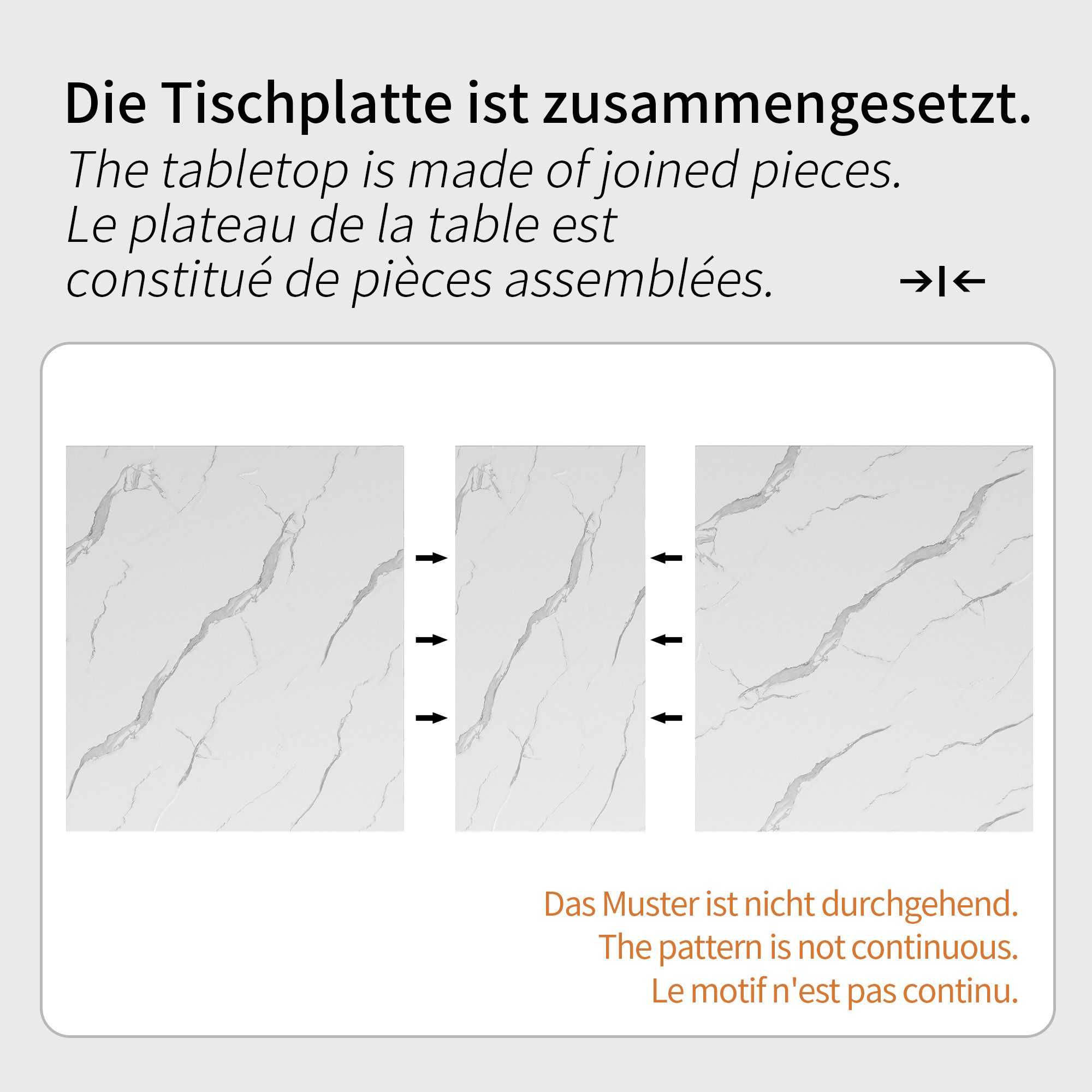 Flieks Esstisch (erweiterbare Tischplatte 140-179.5cm, 1-St., 1 Tisch), ausziehbarer Küchentisch rechteckig Schreibtisch Marmoroptik – Bild 4 von 5