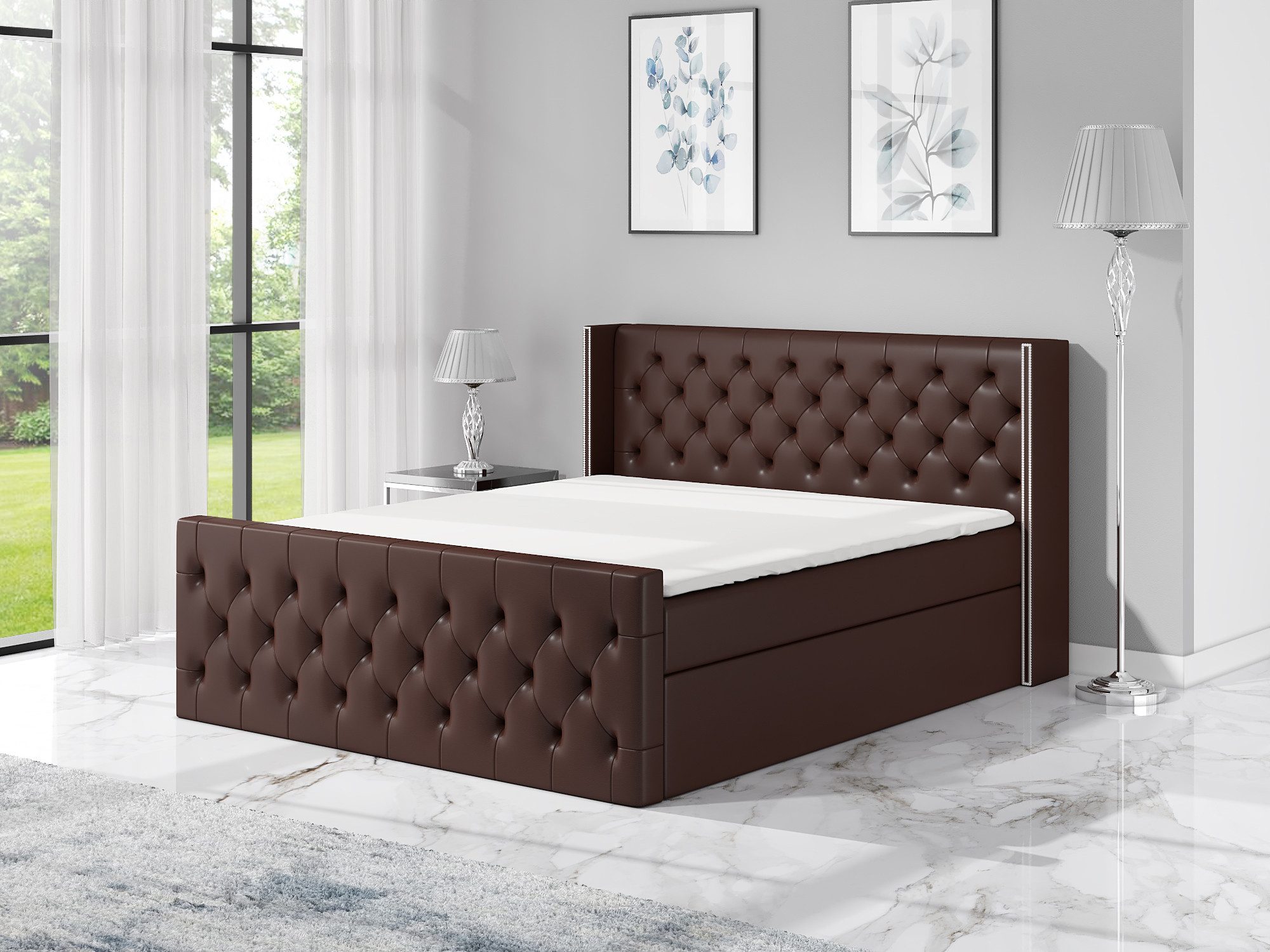 A&J MöbelLand GmbH Boxspringbett LUNA mit 2 Bettkästen, Bonell-Matratze und Topper.