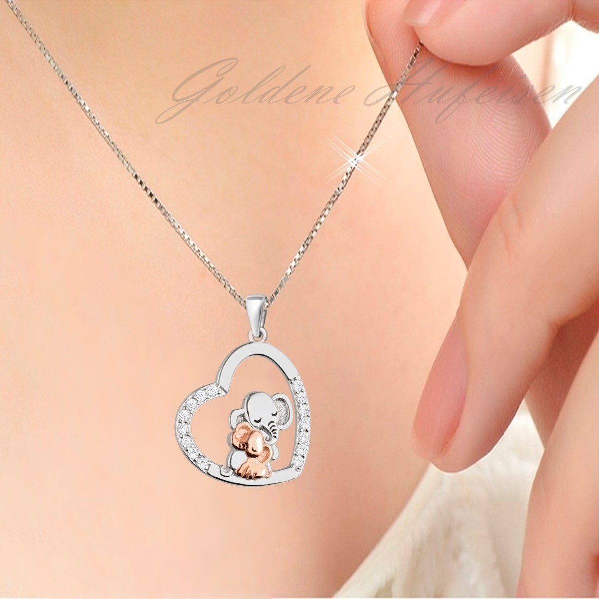 Goldene Hufeisen Kette mit Anhänger Halskette Rosegold Silber Herz Elefant günstig online kaufen