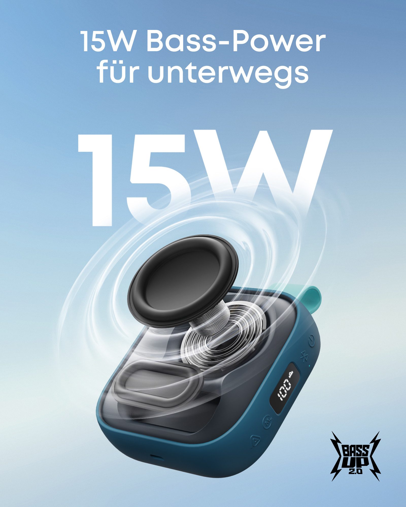 Anker soundcore Boom Go 3i by Anker Portable-Lautsprecher (AAC, SBC, Bluetooth V6.0, 15 W, 24h Akku, BassUp 2.0, Notfallladung, RGB Lichtshow, IP68 wasserdichte – Bild 2 von 5