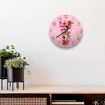 DEQORI Wanduhr 'Fruchtiger Beerencocktail' (Glas Glasuhr modern Wand Uhr Design Küchenuhr)