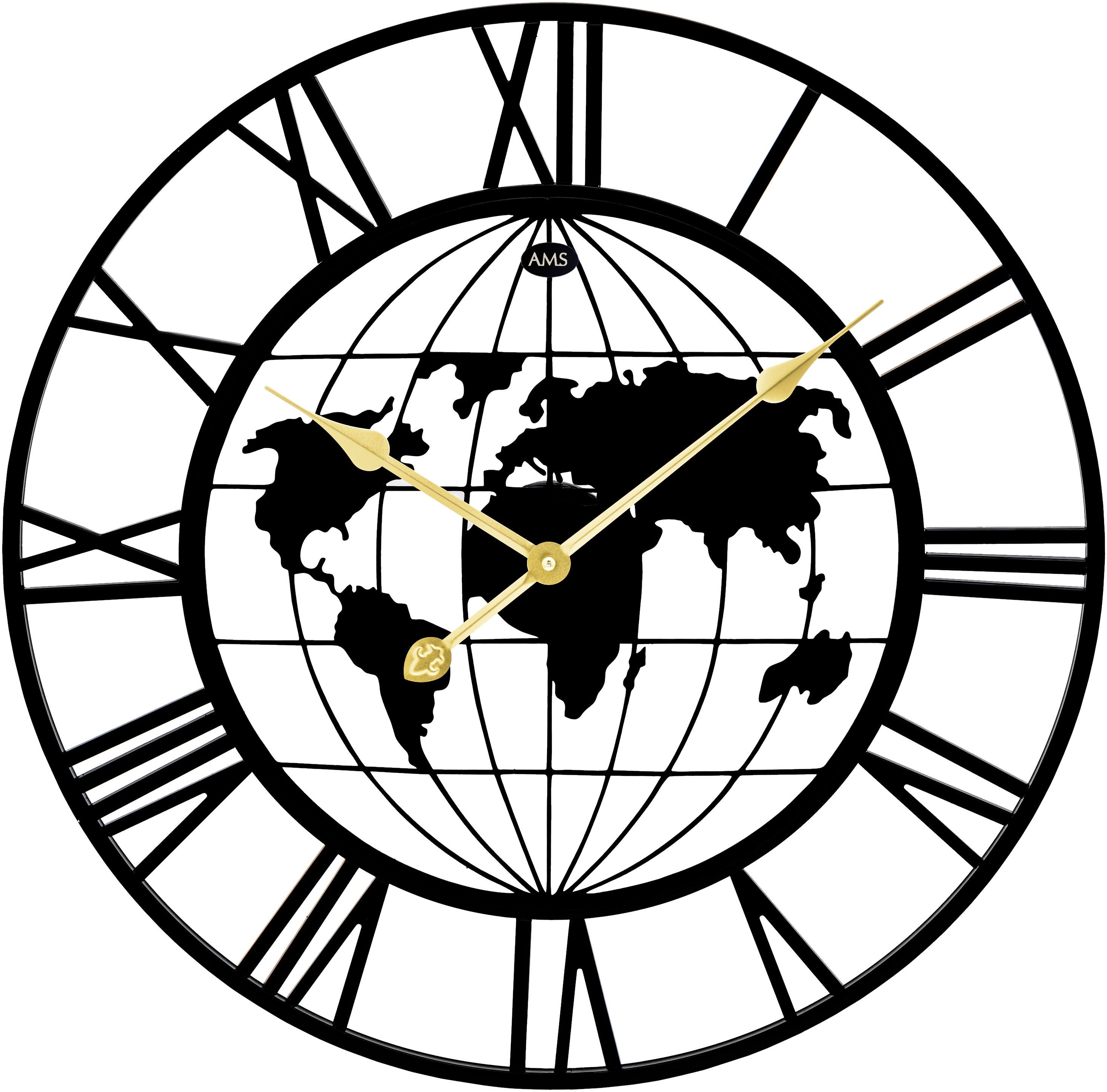 AMS Wanduhr (Quarzuhr, Metall, Wohnzimmer, Esszimmer, Küche, Arbeitszimmer, Büro)