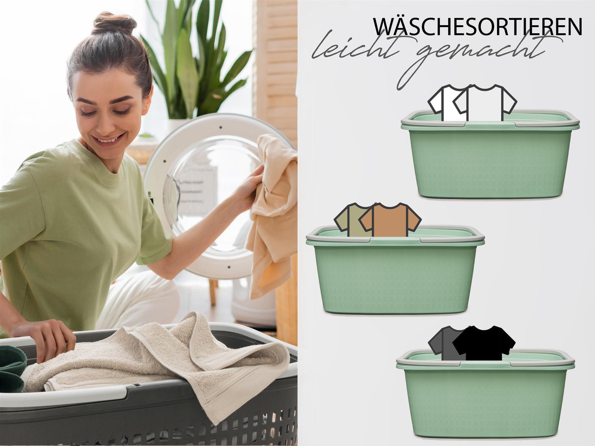 Hausfelder Wäschekorb Wäschewanne 58x37x25cm (Jadegrün, 4 Wannen, 35 l) (Se günstig online kaufen