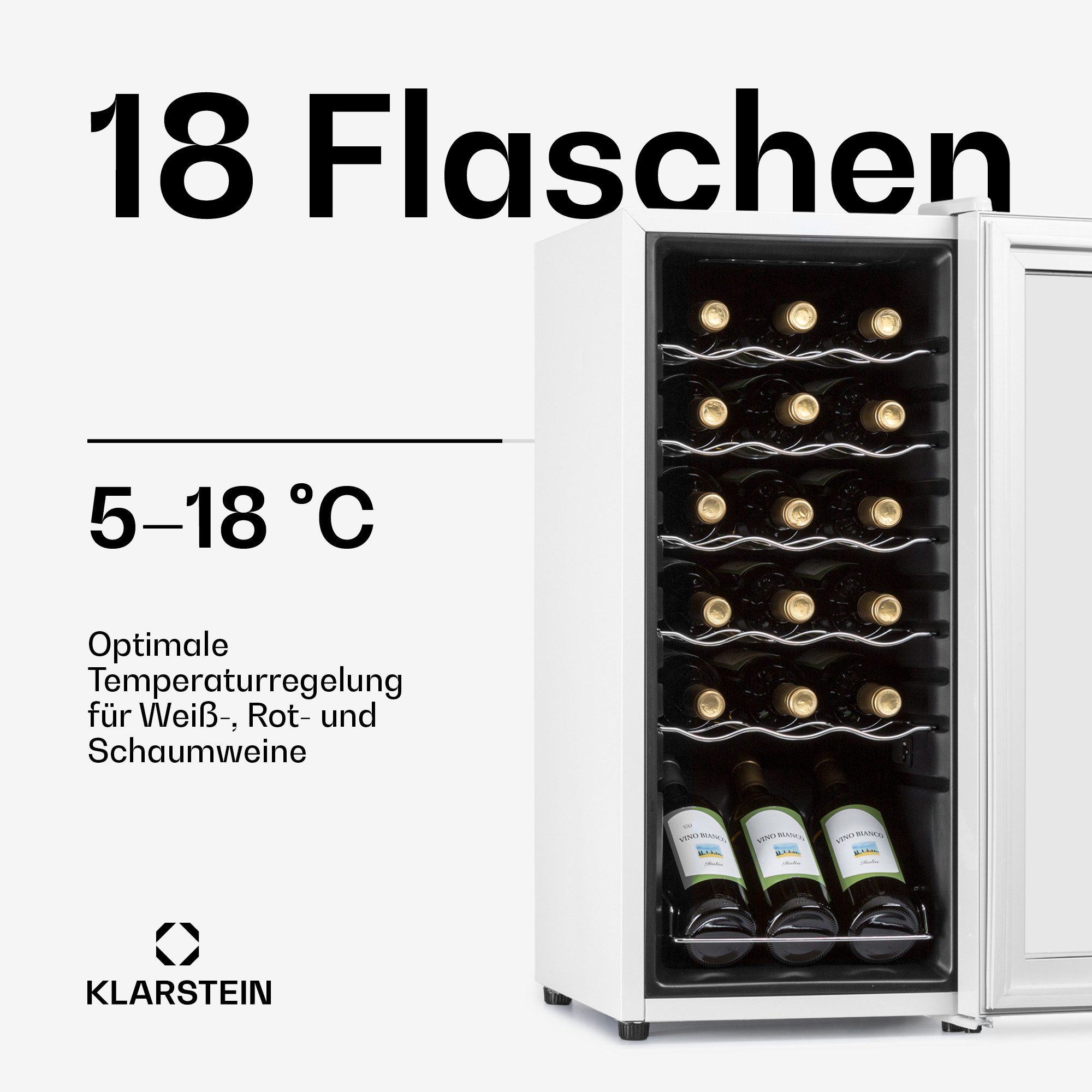 Klarstein Weinkühlschrank Shiraz 18 Slim Uno, für 18 Standardflaschen á 0,75l,Wein Flaschenkühlschrank Weintemperierschrank Weinschrank Kühlschrank