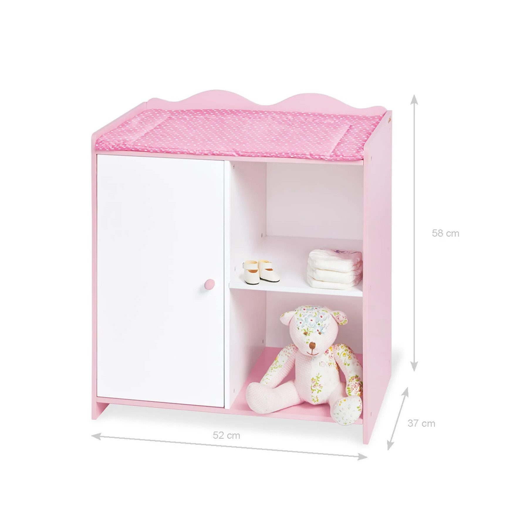 Pinolino® Puppenwickeltisch Jasmin mit Wickelauflage & Stauraum - Rosa-Weiß (1tlg), Viel Stauraum