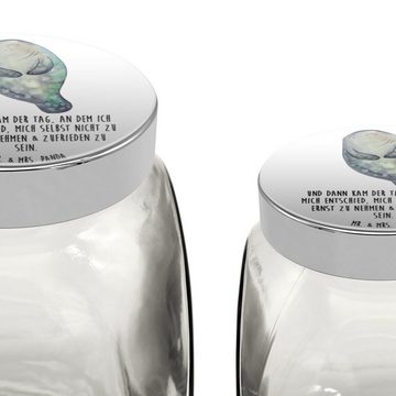 Mr. & Mrs. Panda Vorratsglas L 870ml Seekuh Happy - Weiß - Geschenk, Glasdose, Keksedose, Glasbält, Premium Glas, (1-tlg), Design-Highlight