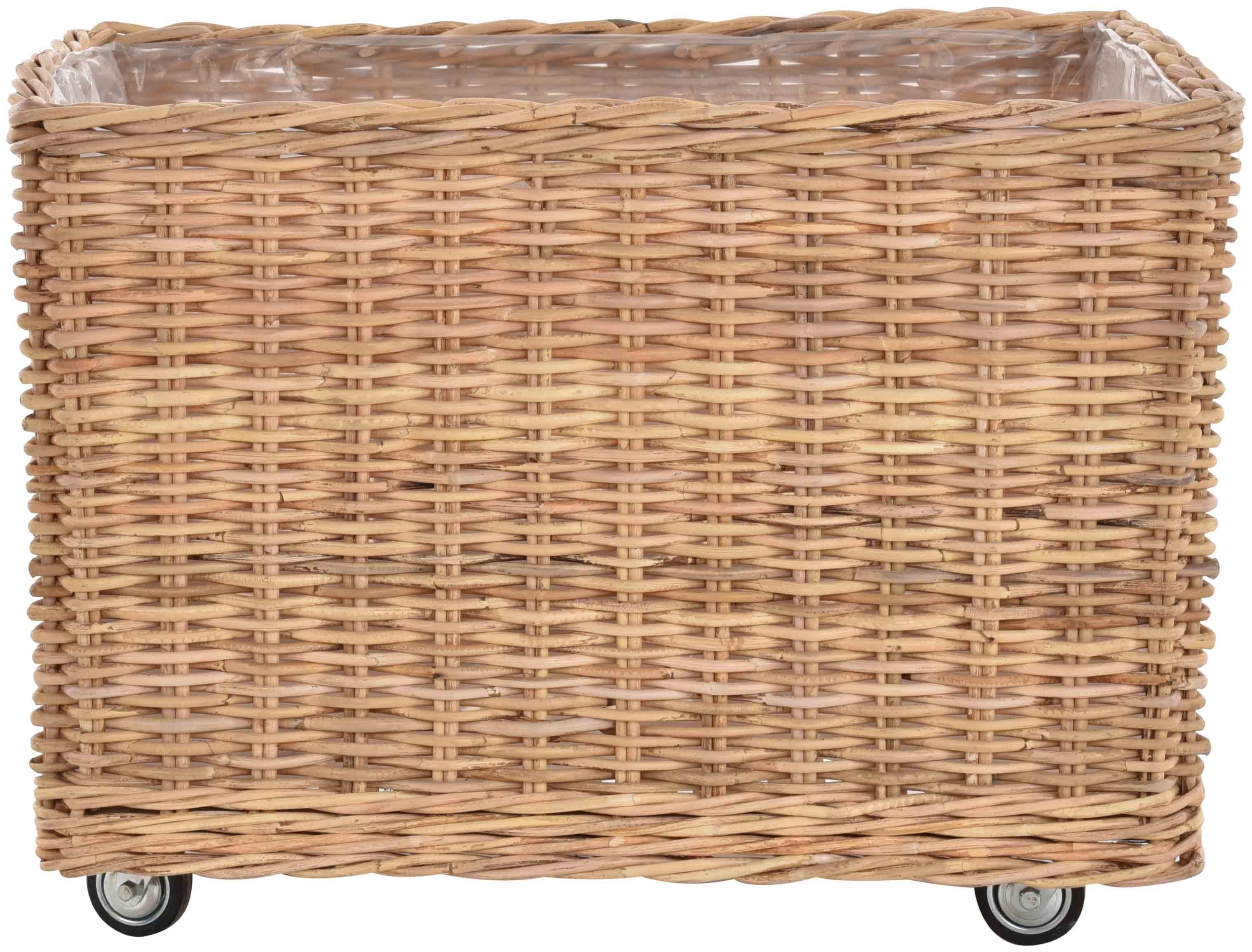 Krines Home Allzweckkorb Pflanzkorb groß Rattan Pflanzkübel Blumentopf Rollkorb Grau Natur, mit Rollen