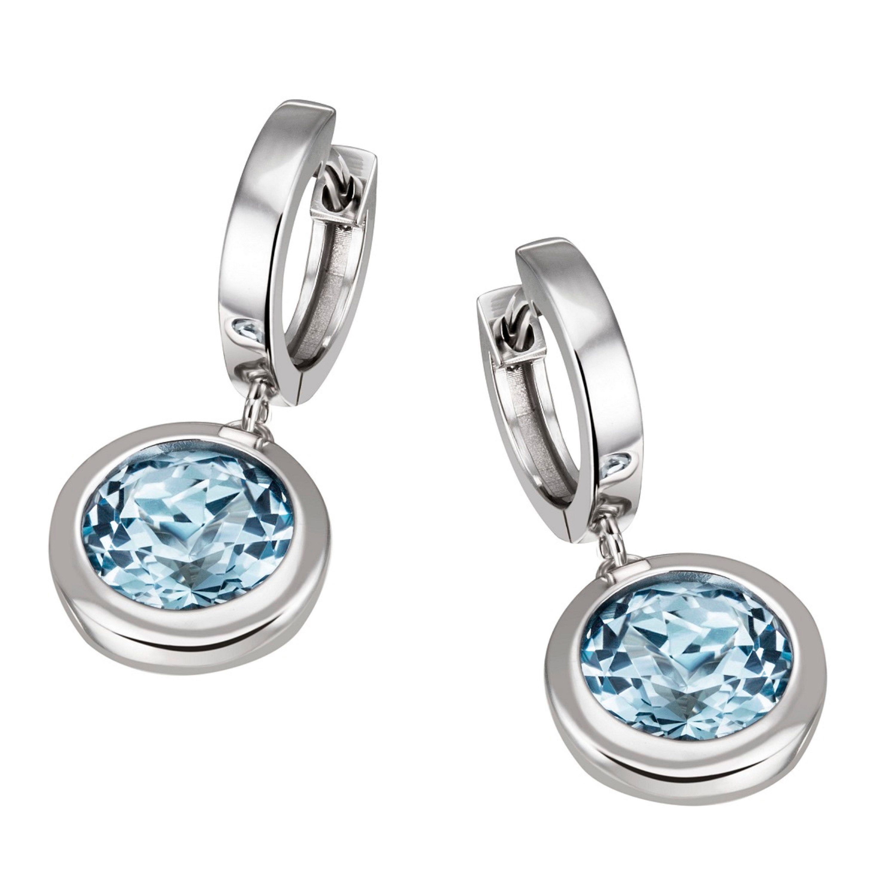 Firetti Paar Creolen Schmuck Geschenk Silber 925 Ohrschmuck Ohrringe Kreis rund Solitär, mit Topas (behandelt)