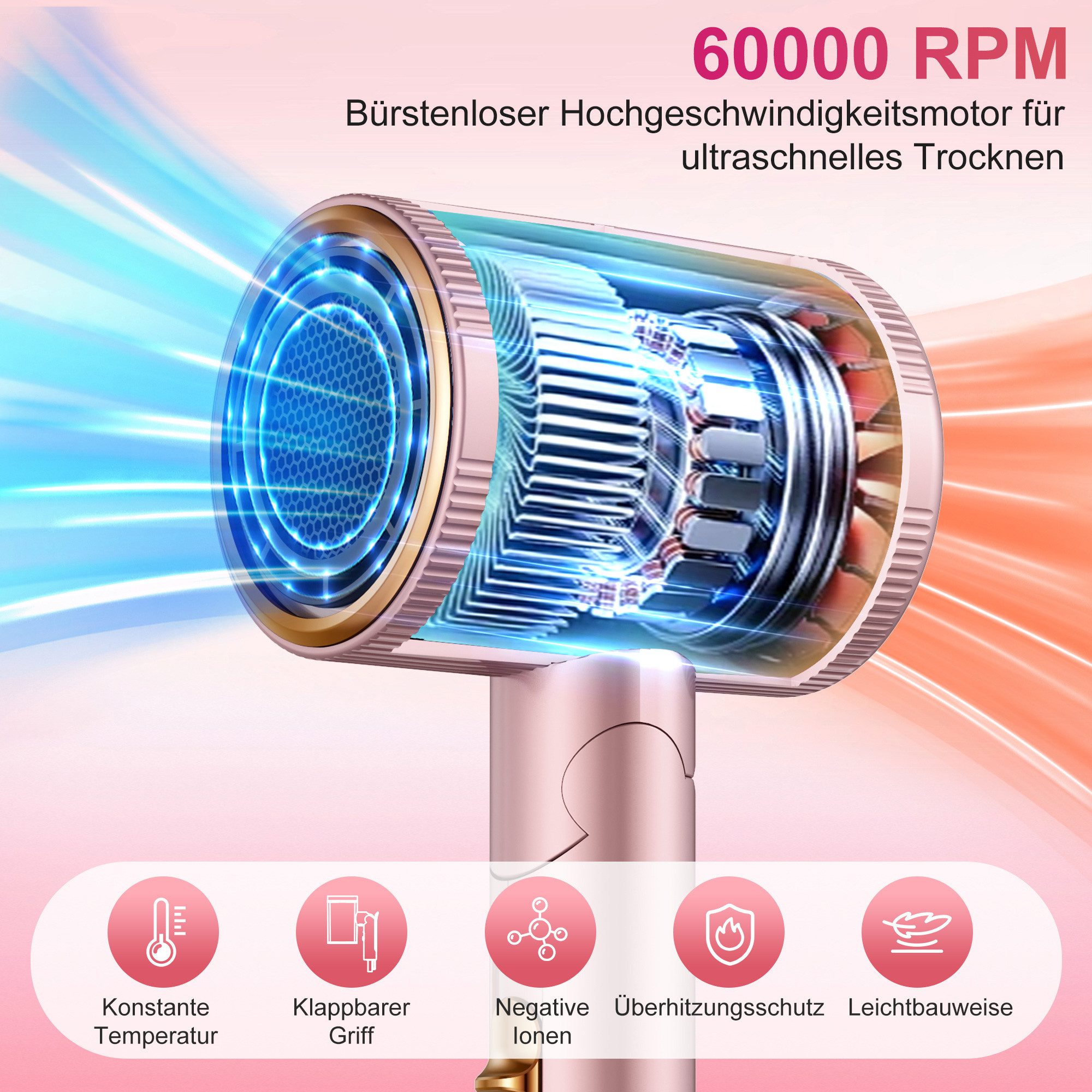 ibettertec Haartrockner Haartrockner Föhn,2026 Haartrockner Ionen mit Diffusor, 2400 W, Konzentrator-Düse, 2400 W, Turbo-Ultra-Leise-Motor, föhn 4-in-1, 4, Heiz&2 Geschwindigkeitsstufen, mit Schnelle Aufheizung
