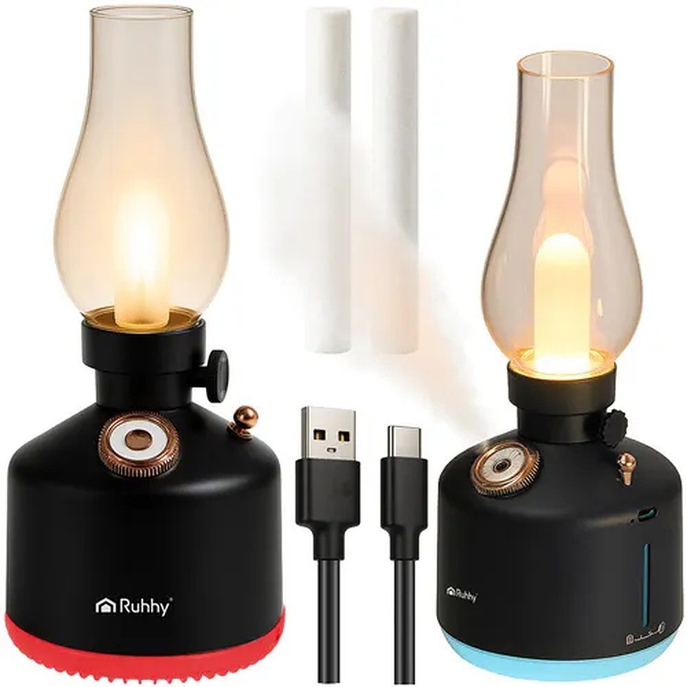 Ruhhy Luftbefeuchter Aromadiffusor Nachtlicht Raumbefeuchter, 0.28 l Wassertank, 14 RGB-Farben, 280 ml Tank, Akku, leise