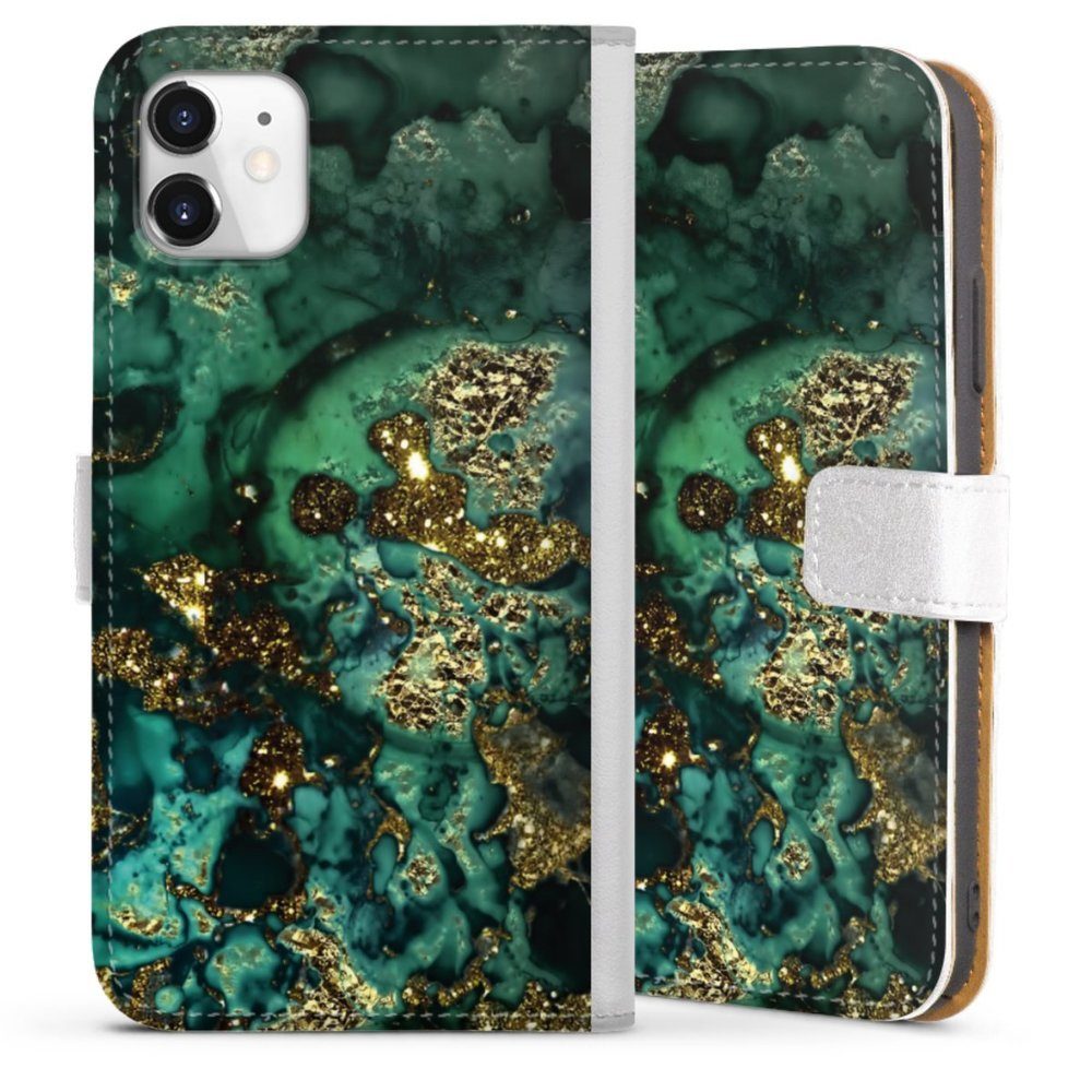 DeinDesign Handyhülle Marmor Glitzer Look Muster Cyan Glitter Marble Look, Apple iPhone 11 Hülle Handy Flip Case Wallet Cover Handytasche Leder