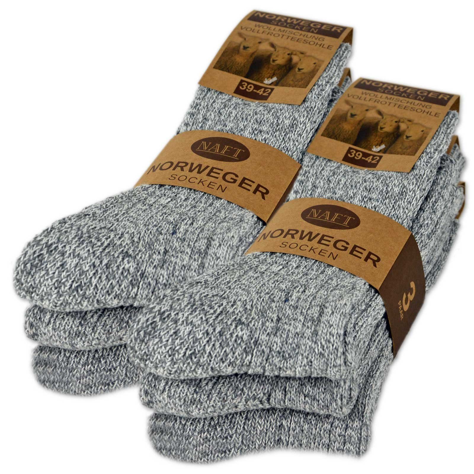 sockenkauf24 Norwegersocken 6 Paar Damen & Herren Socken mit Wolle Wintersocken (Grau, 39-42) Schwarz Grau Anthrazit - 70301