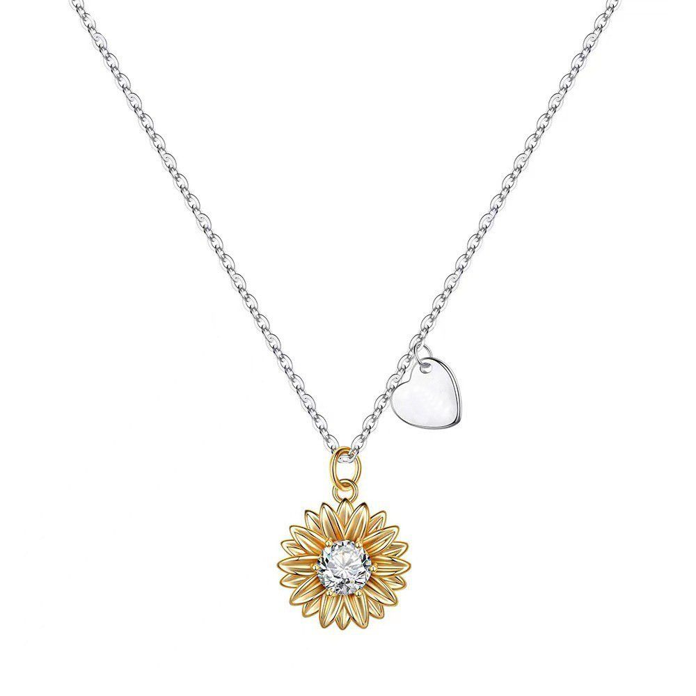 POCHUMIDUU Charm-Kette S925 Sterling Silber Sonnenblume Damen Halskette-Herz Anhänger (1-tlg), Silberkette Damenschmuck Geburtstag Geschenk für Frauen
