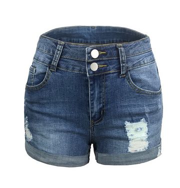 FIDDY Jeansshorts Damen-Jeansshorts – hoch taillierte, zerrissene Sommerjeans –Hotpants