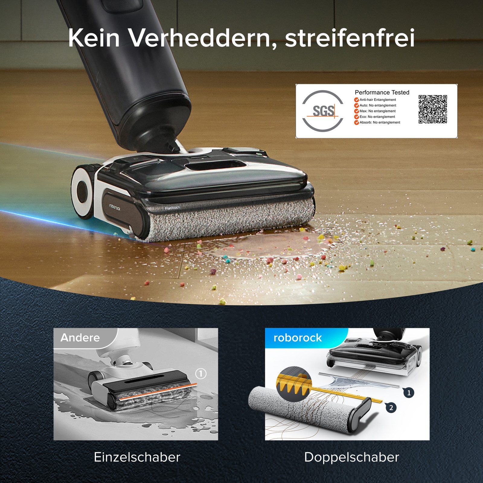 Roborock Nass-Trocken-Akkusauger F25 XT Nass-Trocken-Staubsauger, 180° Lie Flat, 20.000 Pa Hartbodenreiniger mit Zero Tangle, 90°C Heißluft-Schnelltrocknen, elektrischer Mopp, 180° Lie Flat, WLAN