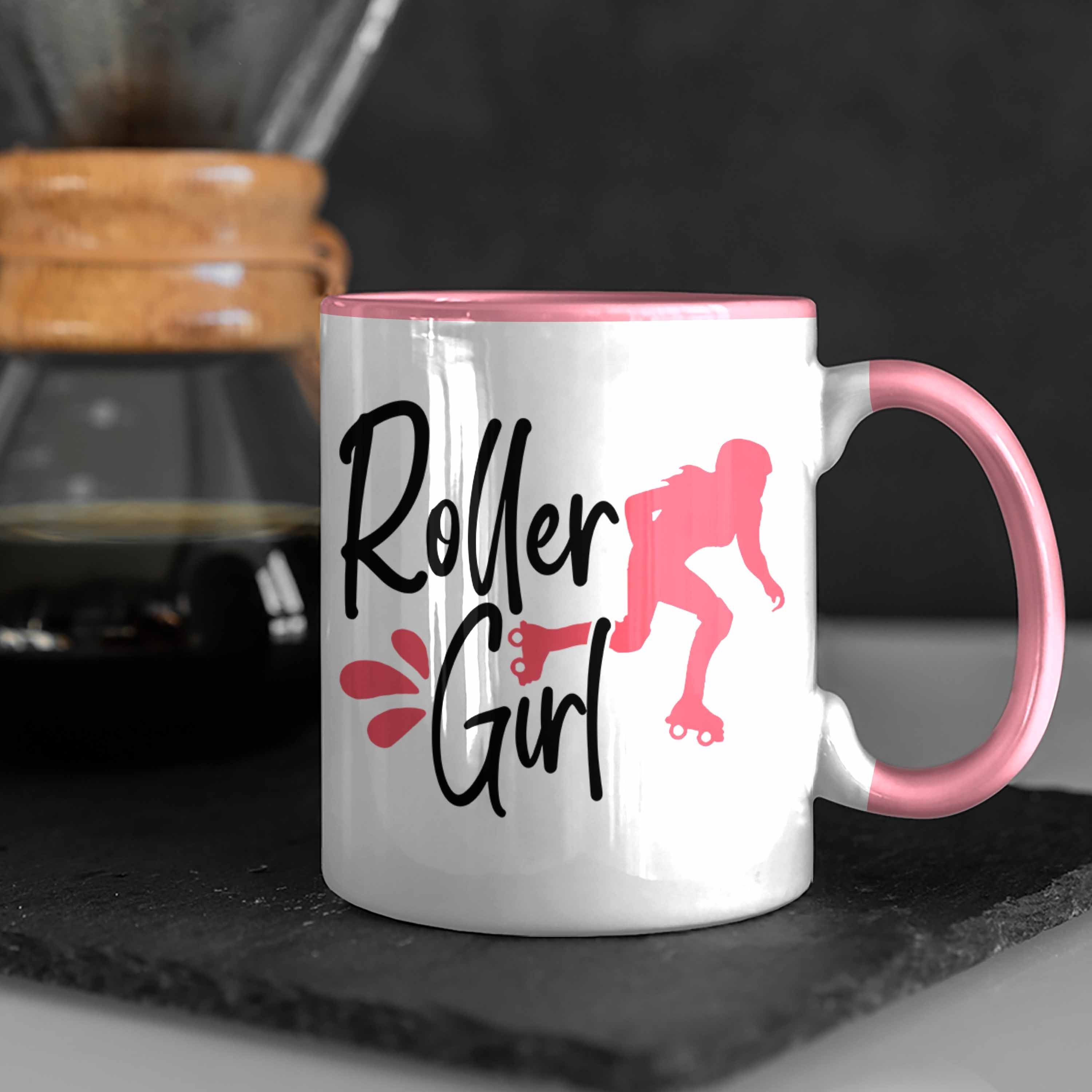 Tasse für Trendation Nostal Rosa Girls Roller Geschenk Lustige Rollschuh Tasse Girl" "Roller