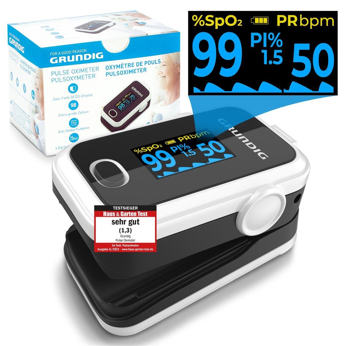 Grundig Pulsoximeter Pulsoximeter Fingeroximeter, Fingerclip Anwendung Bestimmung der Sauerstoff Sättigung