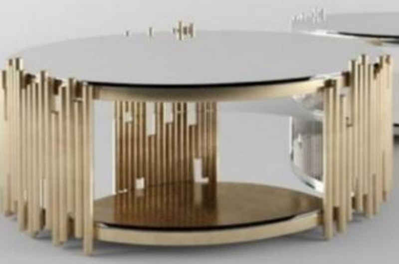 Casa Padrino Couchtisch Designer Couchtisch Gold Ø 90 x H. 45 cm - Runder Wohnzimmertisch mit Glasplatten - Luxus Möbel