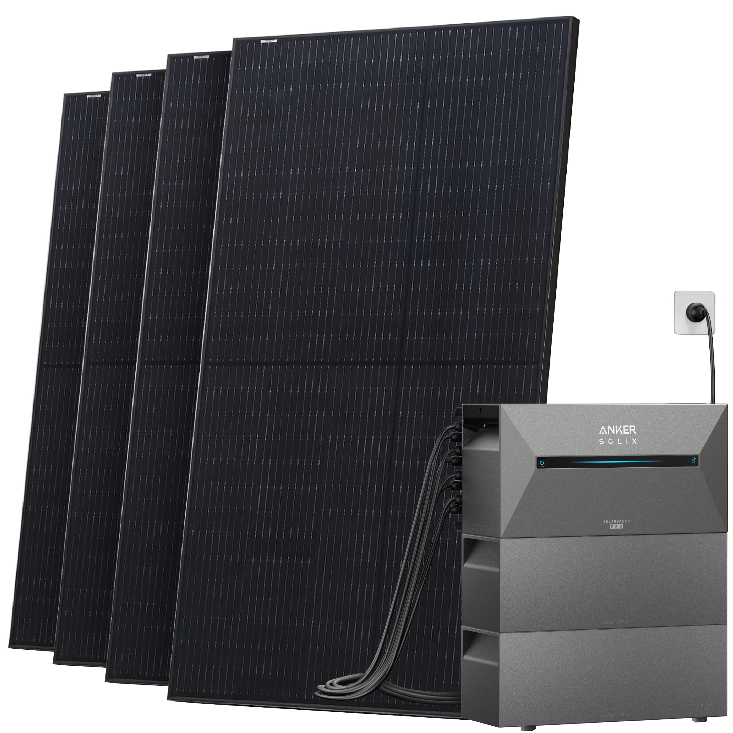 Solarway Balkonkraftwerk mit Speicher All in One 2000 Wp / 800 Watt 4,8 kWh Anker Solix 2 Pro, Monokristallin, (Photovoltaik Mini-PV Anlage), Solaranlage Komplettset - 500W Solarmodule & Anker Speicher & Zubehör