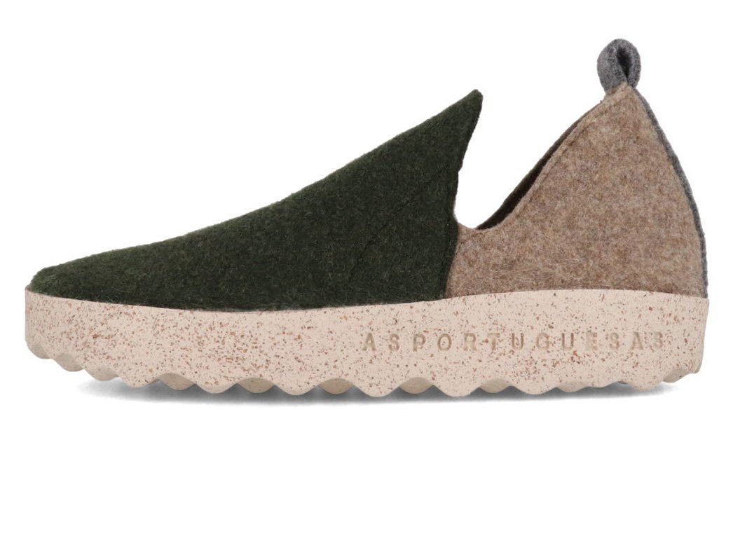 Asportuguesas Damen Slipper City, green taupe, nachhaltig, filz, bequem, kork Hausschuh Recyeltes Gummi