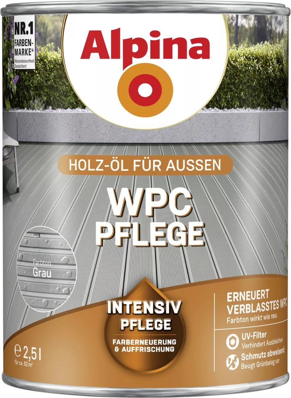 2,5 WPC Holzöl Pflege Liter Grau Alpina
