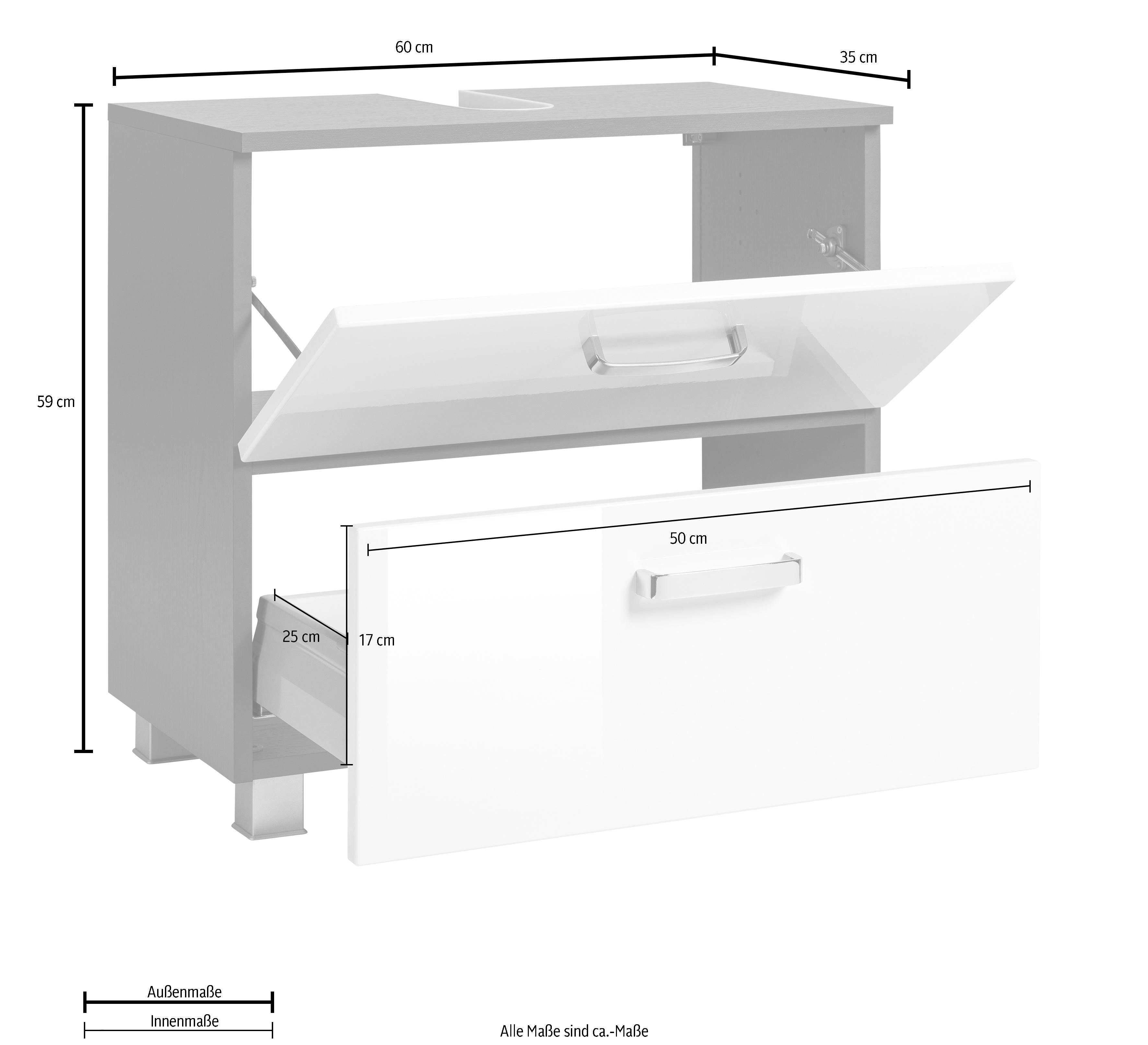 Waschbeckenunterschrank Soft-Close-Funktion 60 Breite Ravenna MÖBEL cm, mit weiß/graphit HELD