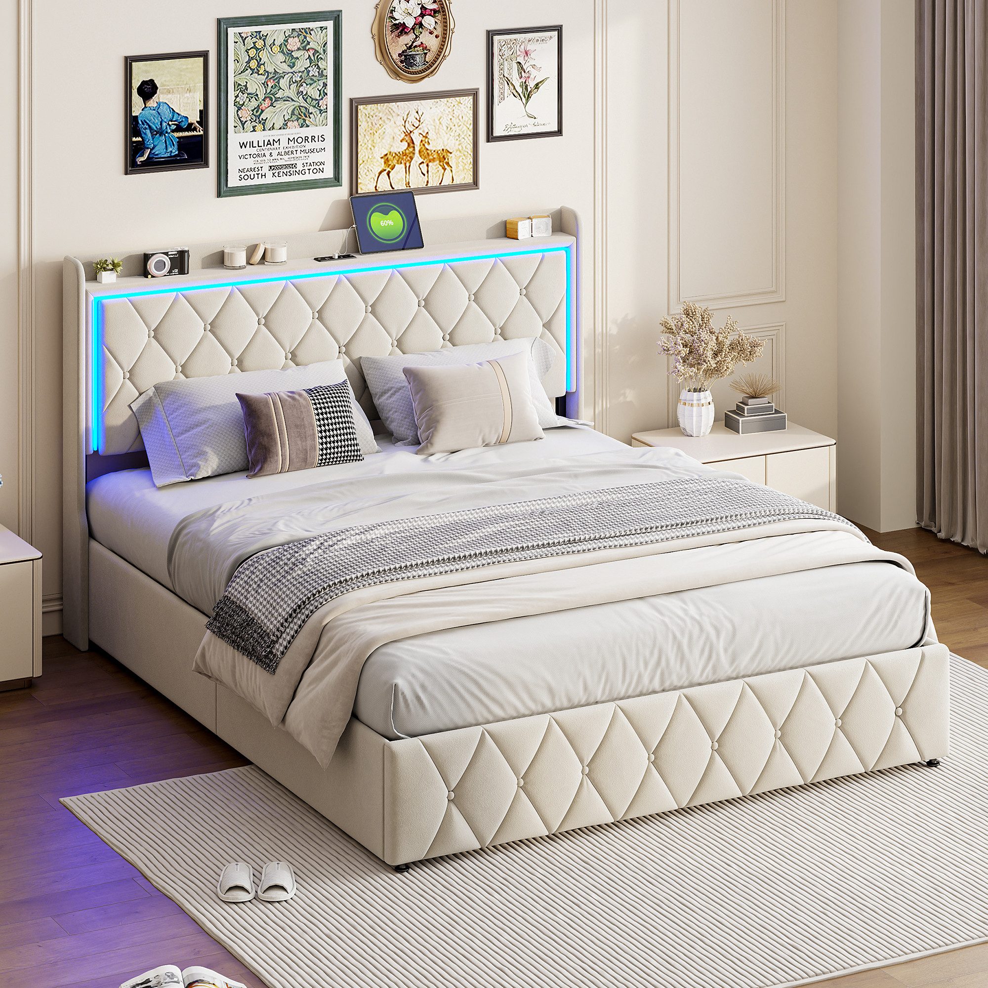 NMCXXO Funktionsbett Modernes Polsterbett mit LED-Beleuchtung günstig online kaufen