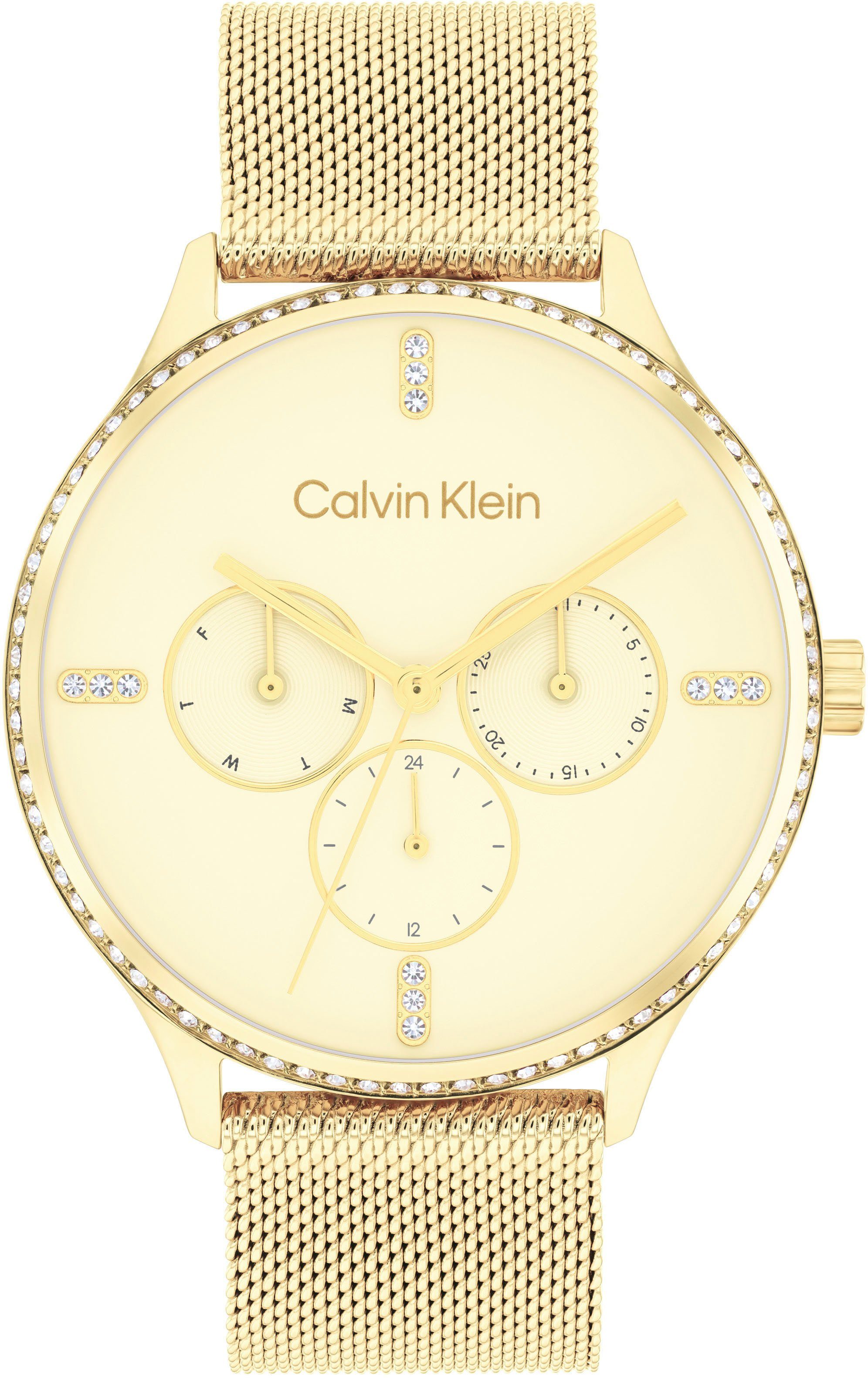 Calvin Klein Multifunktionsuhr 25200372, Quarzuhr, Armbanduhr, Damen, Datum, Glaskristalle, 12/24-Std.-Anzeige