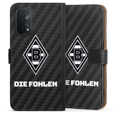 DeinDesign Handyhülle Borussia Mönchengladbach Carbon Gladbach Die Fohlen Carbon, Oppo A54 5G Hülle Handy Flip Case Wallet Cover Handytasche Leder