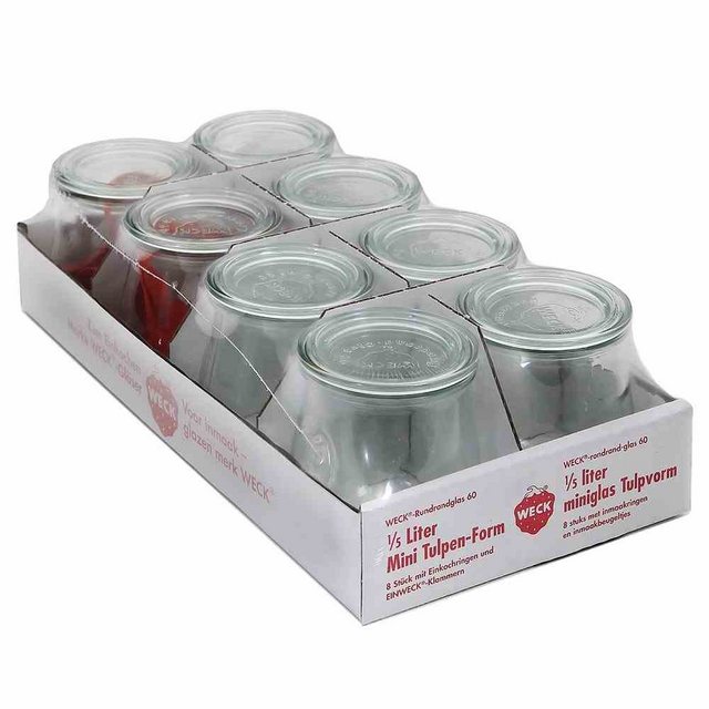 WECK Einkochautomat WECK Minitulpenform-Glas 8er-Tray 220 ml mit Ringen und Klammern