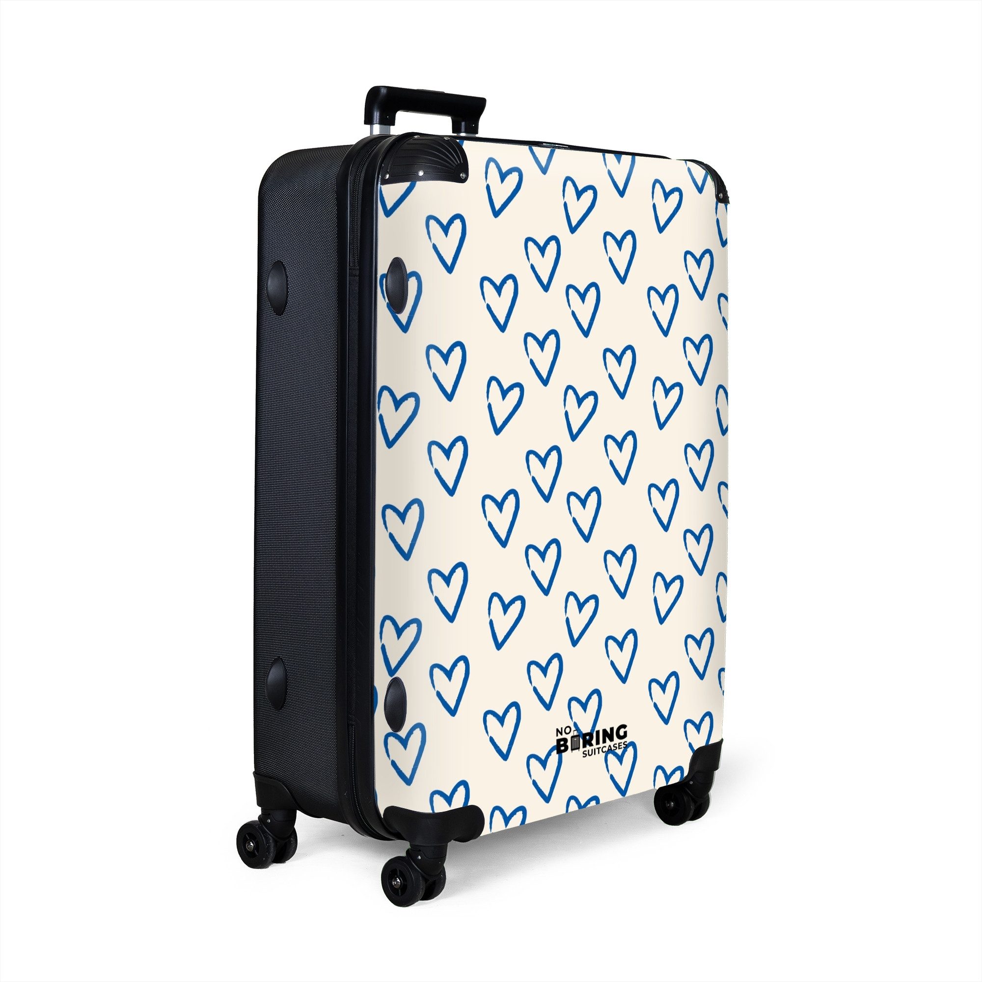 NoBoringSuitcases.com© Hartschalen-Trolley Weiß mit blauem Herzmuster günstig online kaufen