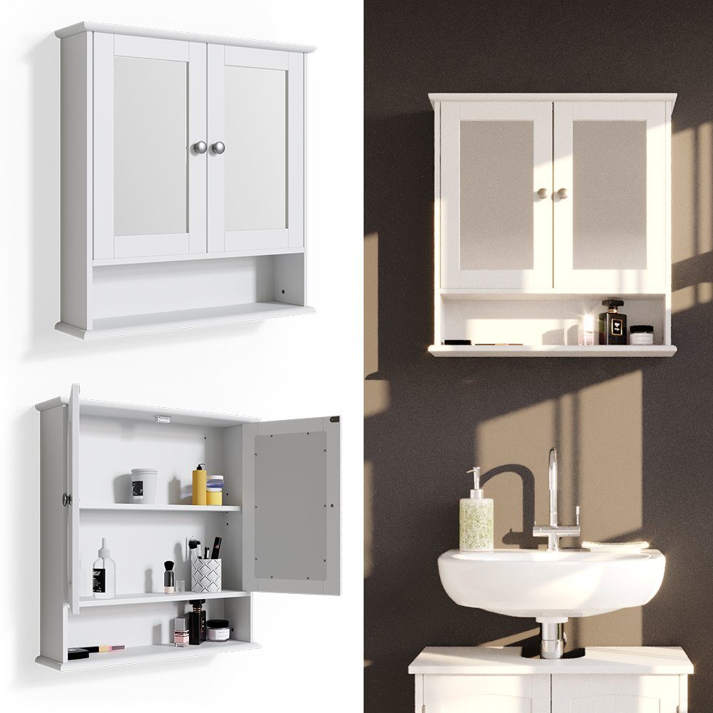 Vicco Badezimmerspiegelschrank Spiegelschrank Badspiegel Weiß 2 mit BIANCO Ablage 58x56cm Türen